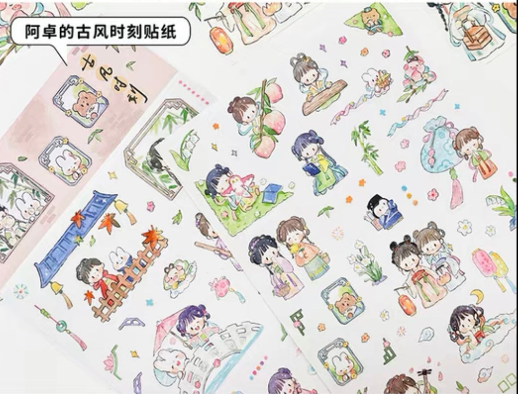 Molinta Chinese ancient style dress girl washitape and sticker pack