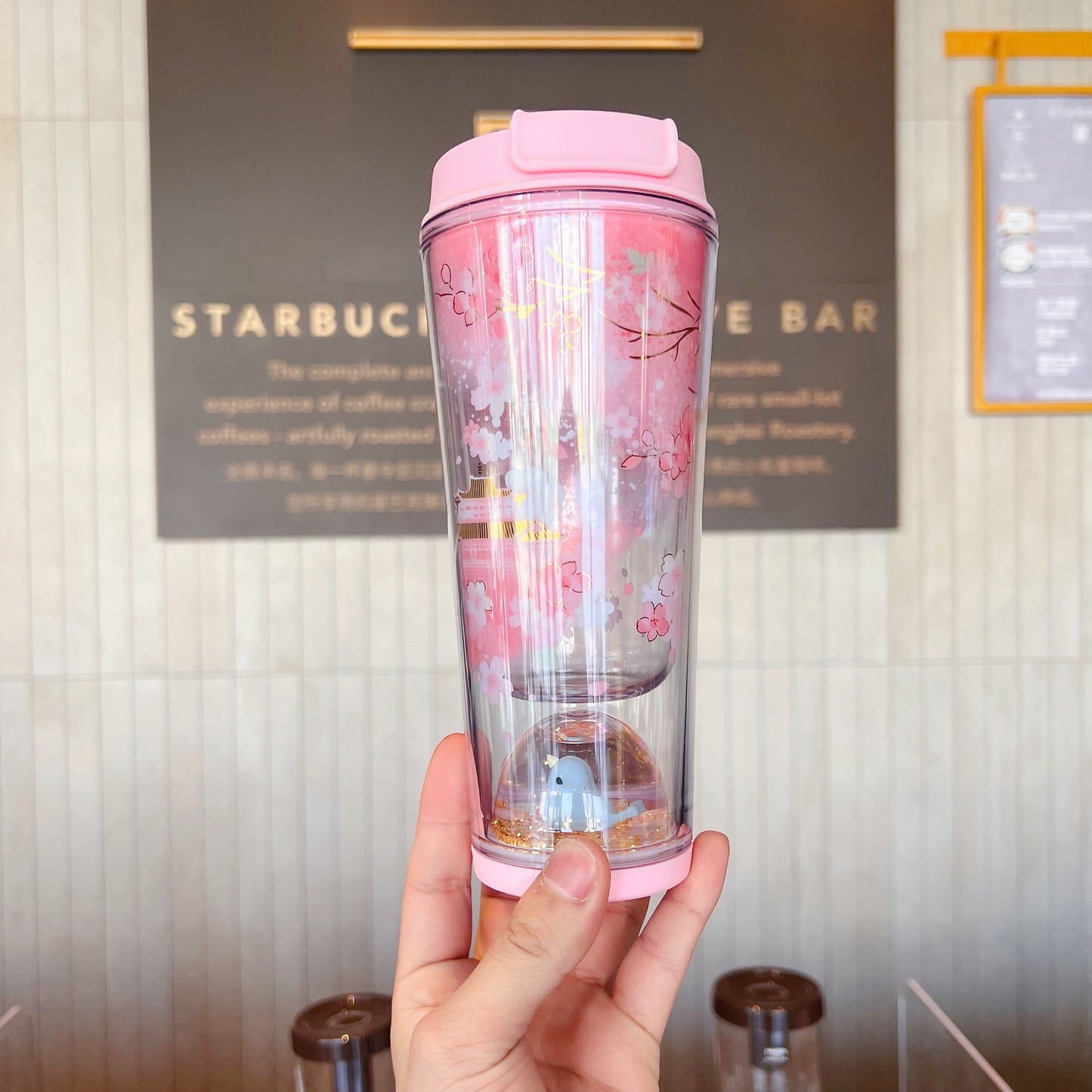 Starbucks China 2022 Sakura Season 355ml blue bird pink sakura double glass cup