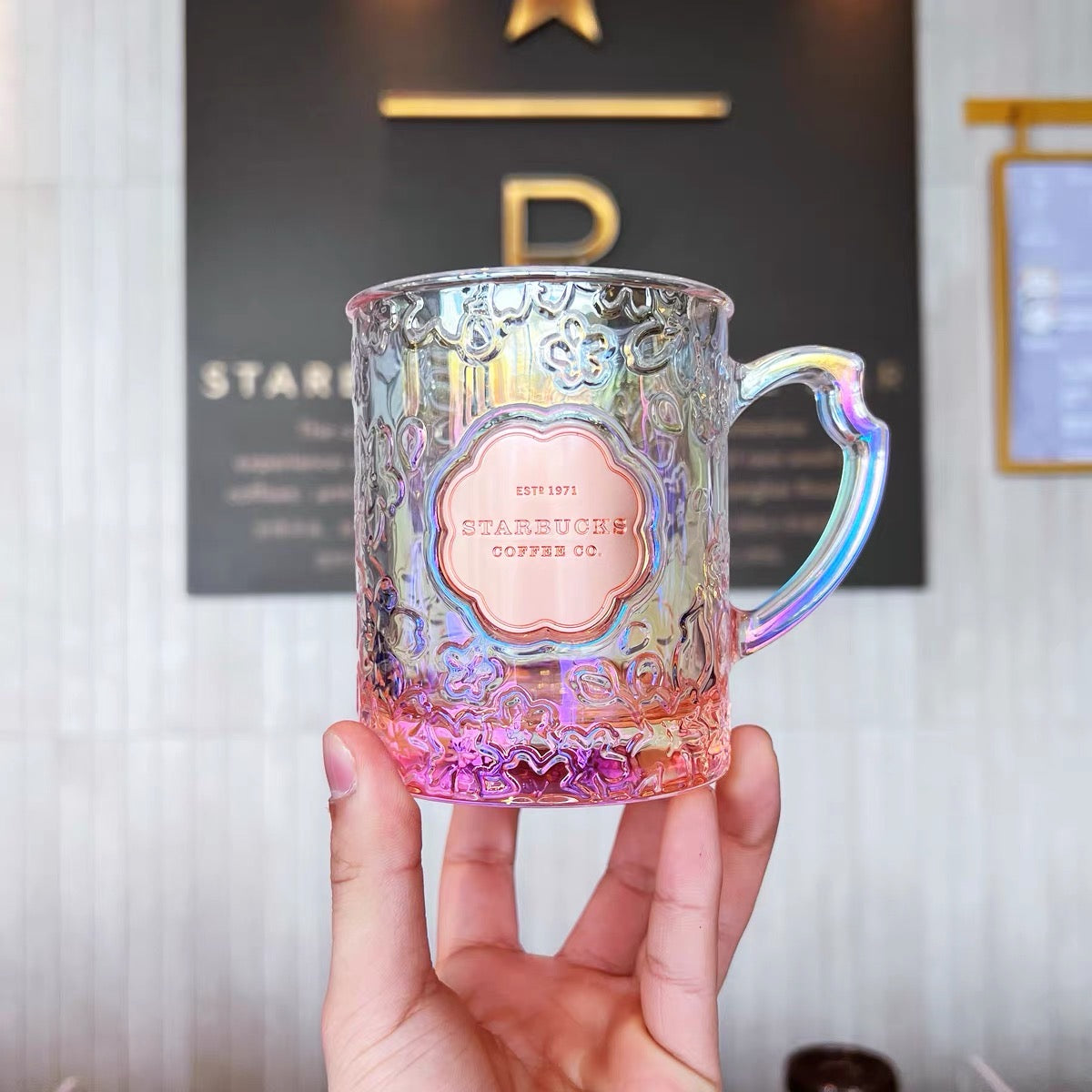 Starbucks China 2022 Sakura Season 355ml pink sakura glass cup