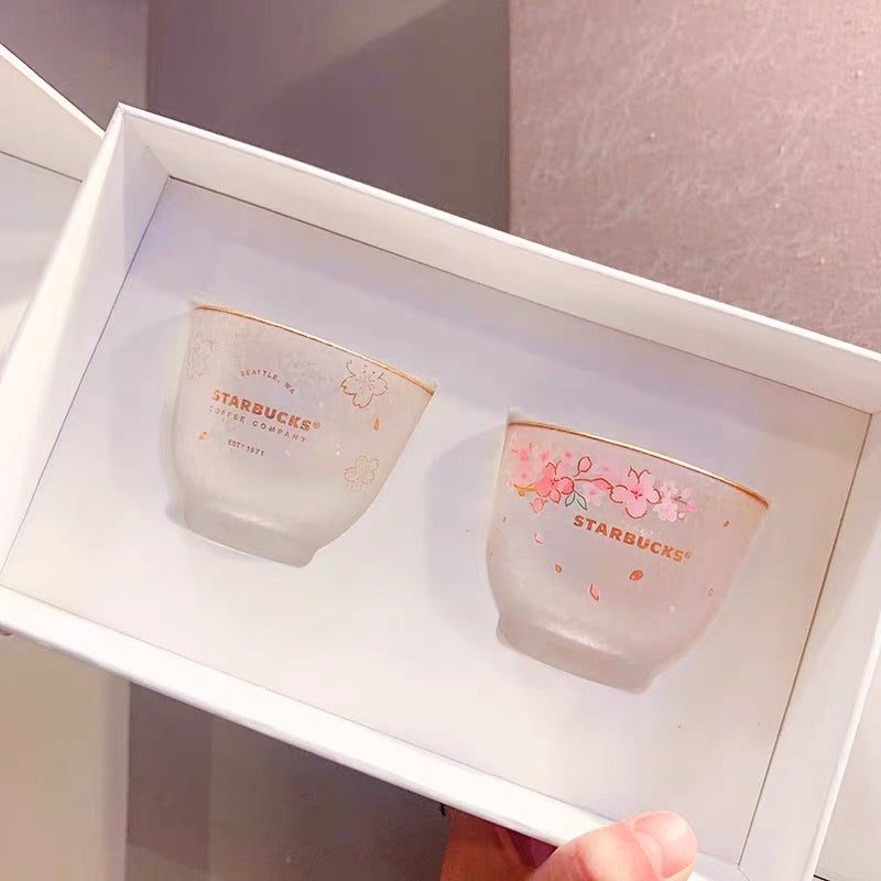 Starbucks China 2022 Sakura Season 170ml*2 pink sakura couple glass cup set box