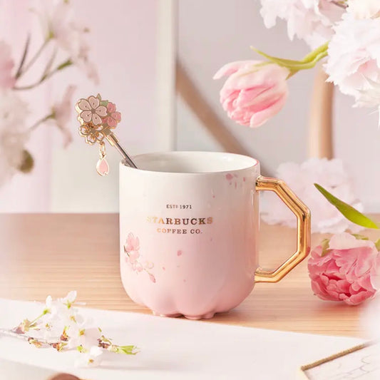 Starbucks China 2022 Sakura Season 400ml pink sakura ceramics mug with sakura stir bar