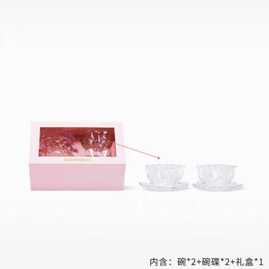 Starbucks China 2022 Sakura Season pink sakura couple glass bowl and plate set box