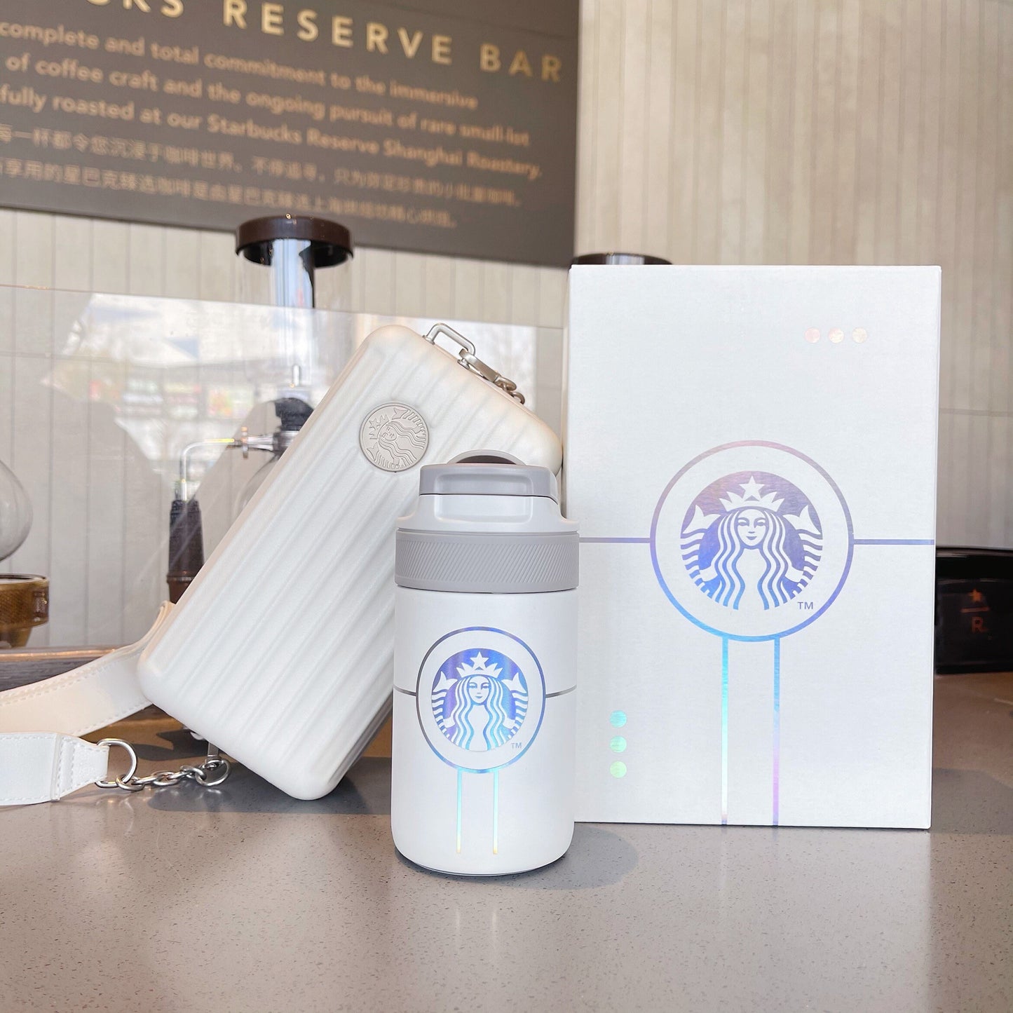 Starbucks China 280ml 2021 space bear cup with mini suitcase bag set
