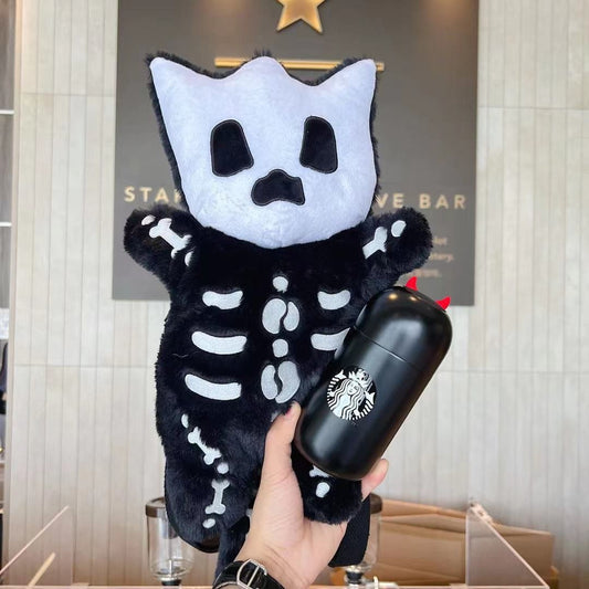 Starbucks China 220ml 2021 Halloween black stainless cup with kawaii skeleton plush bag