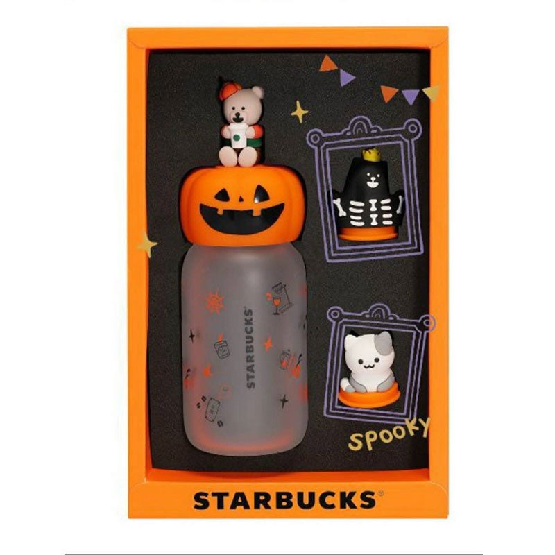 Starbucks China 370ml 2020 Halloween pumpkin glass cup with 3 cover set