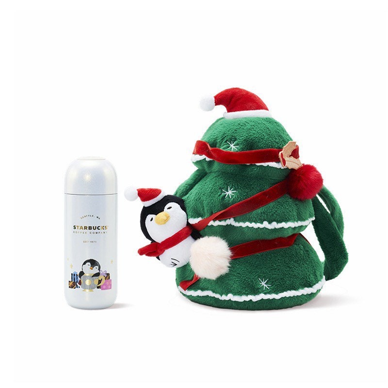 Starbucks China 360ml 2021 Christmas penguin vacuum cup with plush Christmas tree cup bag