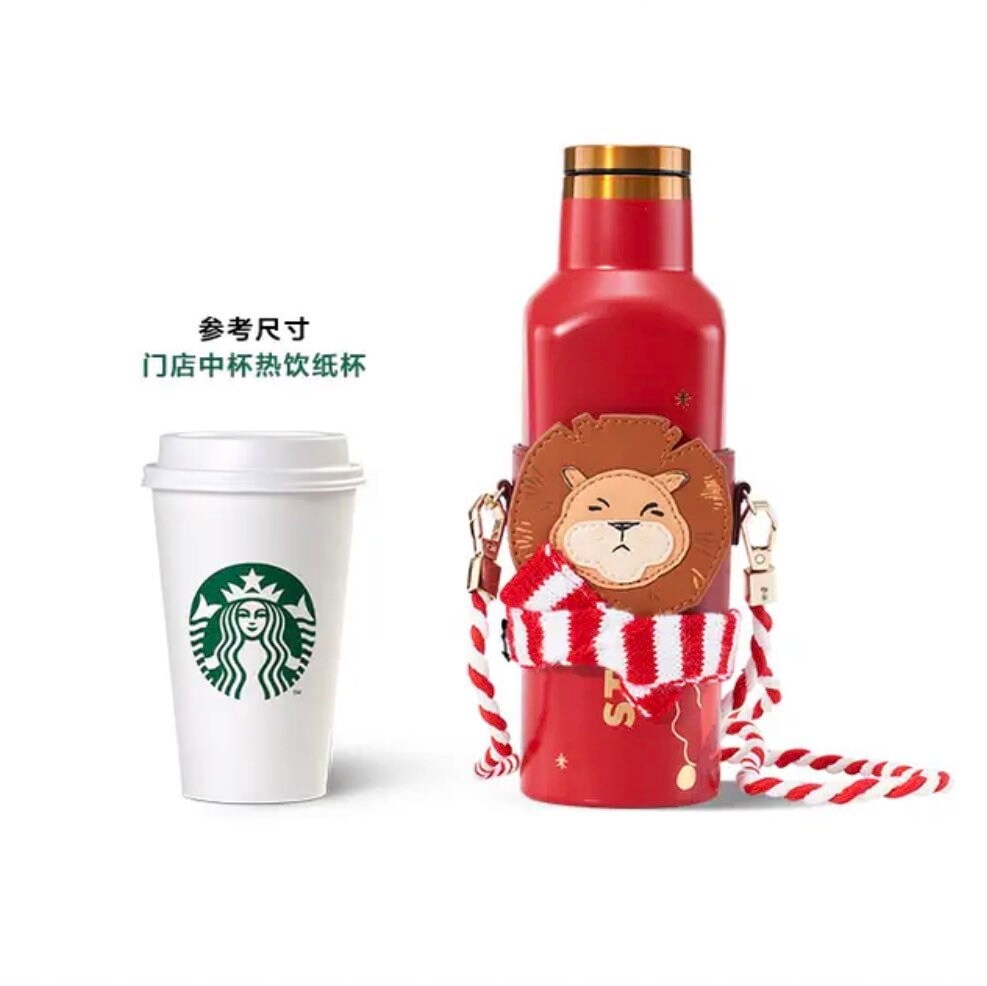Starbucks China 500ml 2021 Christmas red vacuum cup with lion cup sleeve