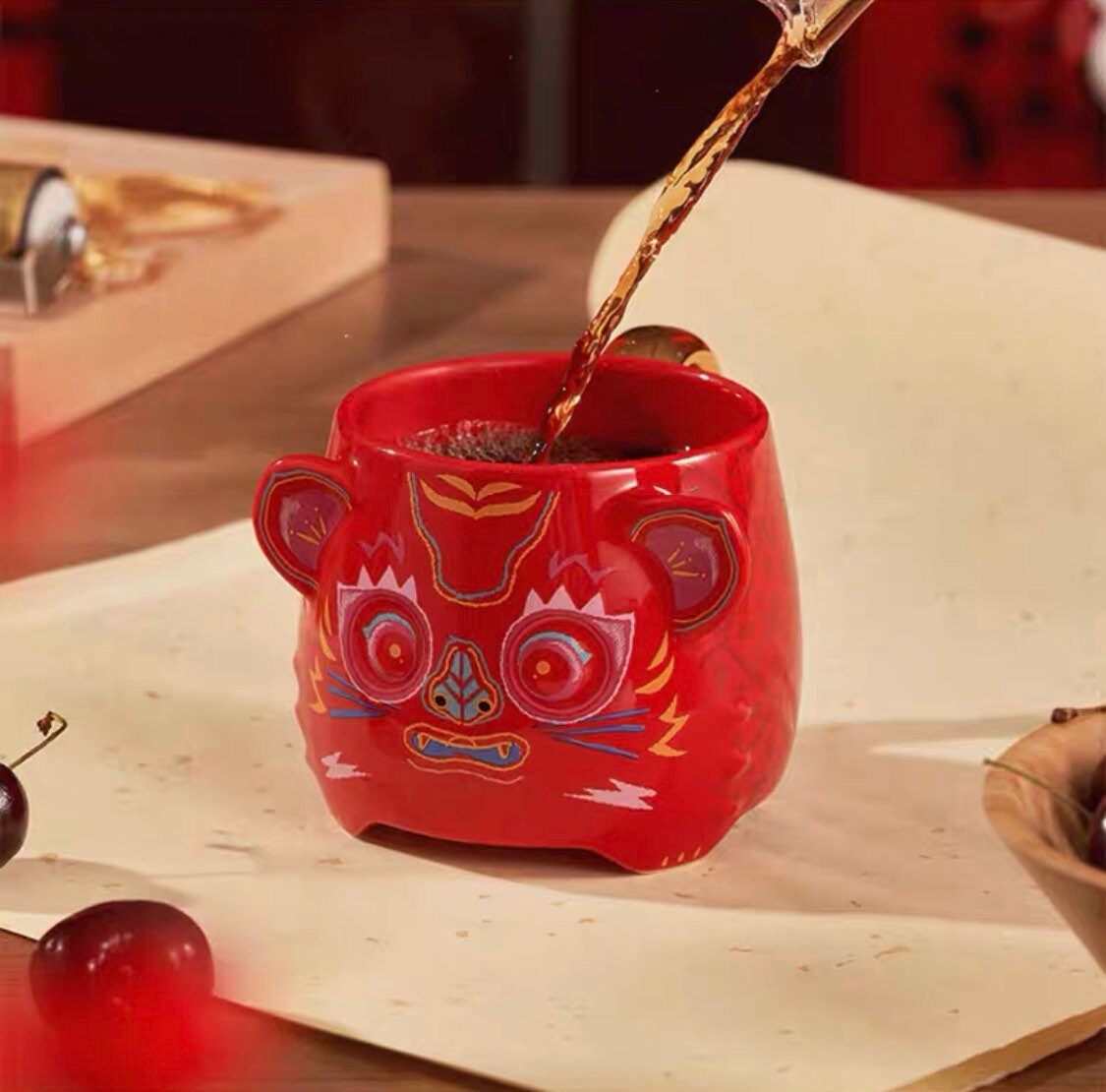 Starbucks China 355ml 2022 new year tiger series Chinese traditional red tiger ceramics mug