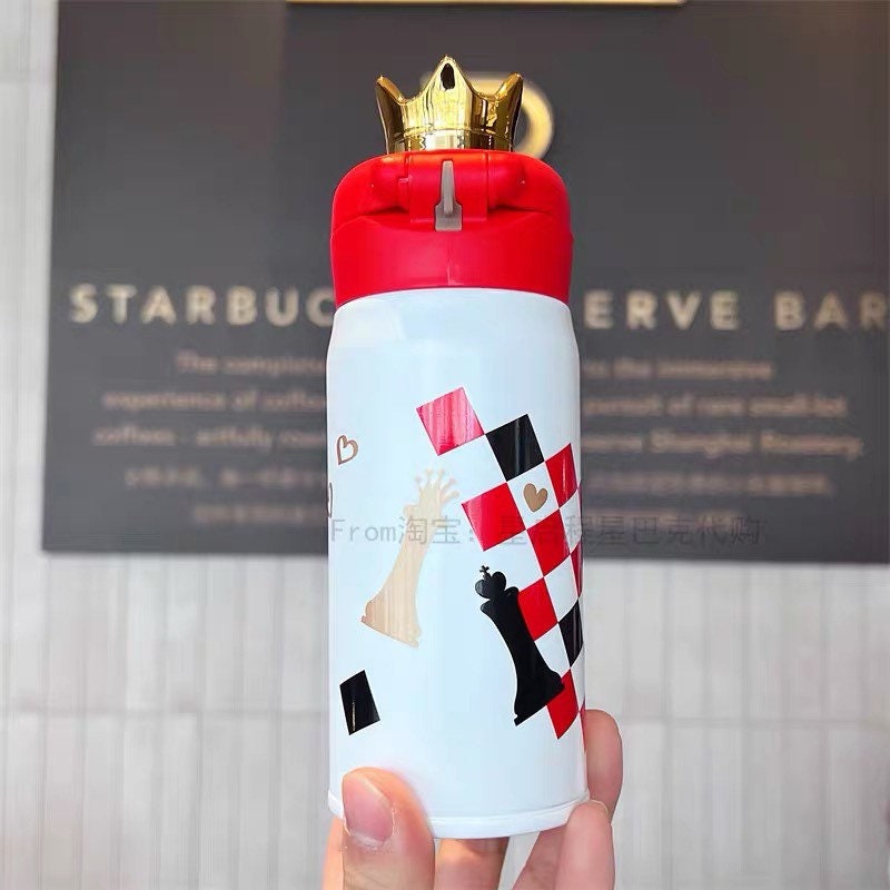 Starbucks × Thermos China 350ml Valentine‘s Day chess series white&red chess board golden crown vacuum cup