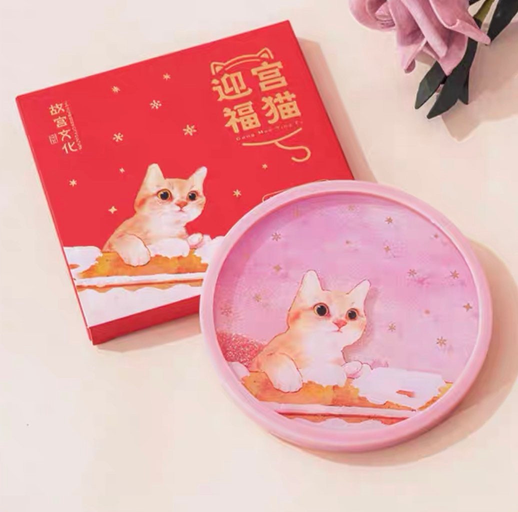 Beijing Forbidden city cat pink cup mat