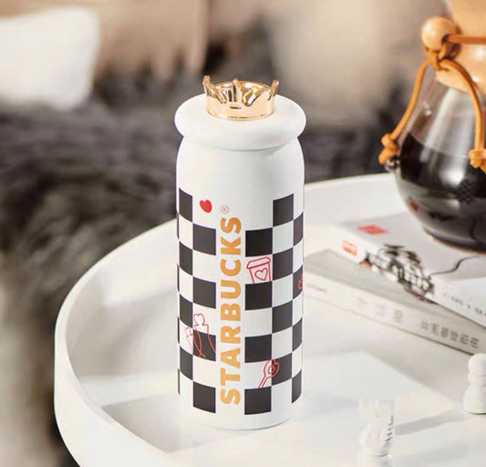 Starbucks China 380ml Valentine‘s Day chess series white&black chess board golden crown vacuum cup